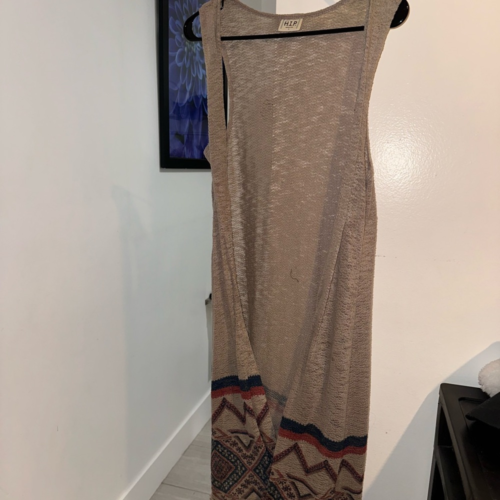 h.i.p. Sleeveless Maxi vest with Tan and Blue Accents